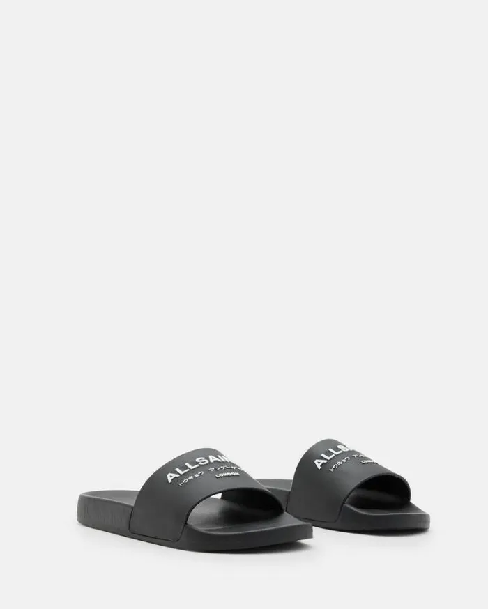 Underground Logo Slip On Slides Black Women AllSaints Shoes and Boots