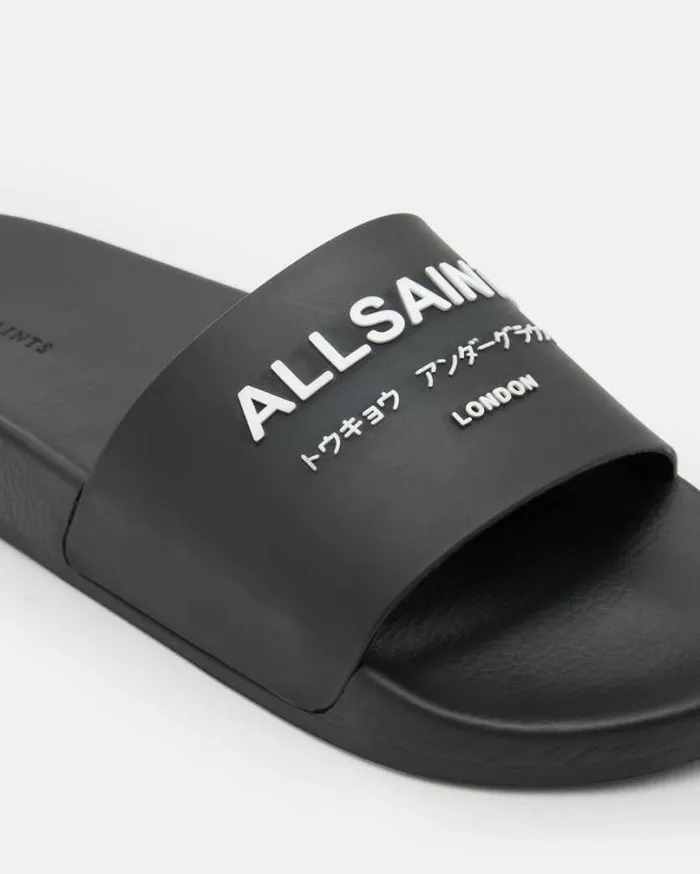 Underground Logo Slip On Slides Black Women AllSaints Shoes and Boots