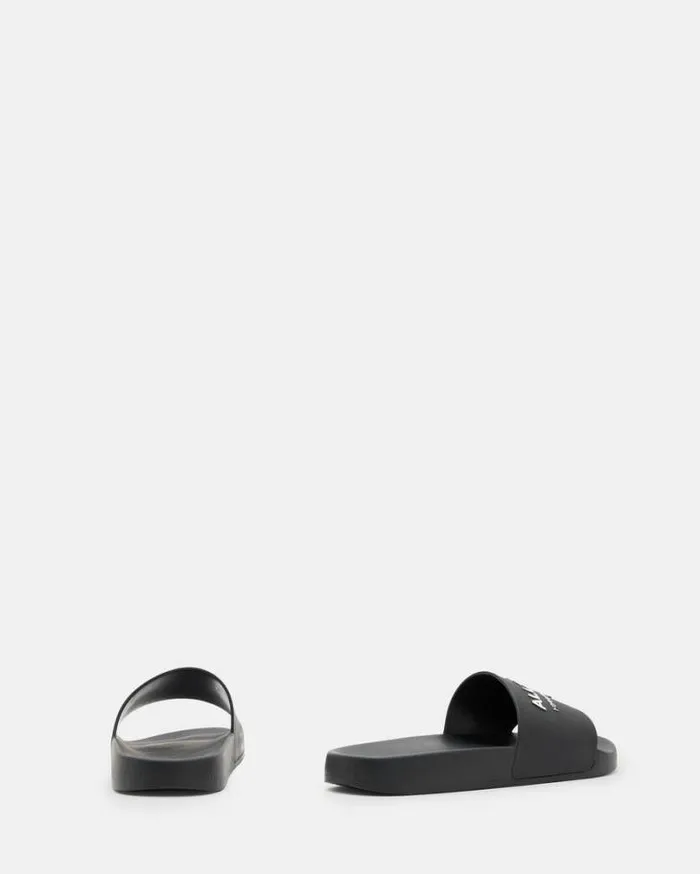 Underground Logo Slip On Slides Black Women AllSaints Shoes and Boots