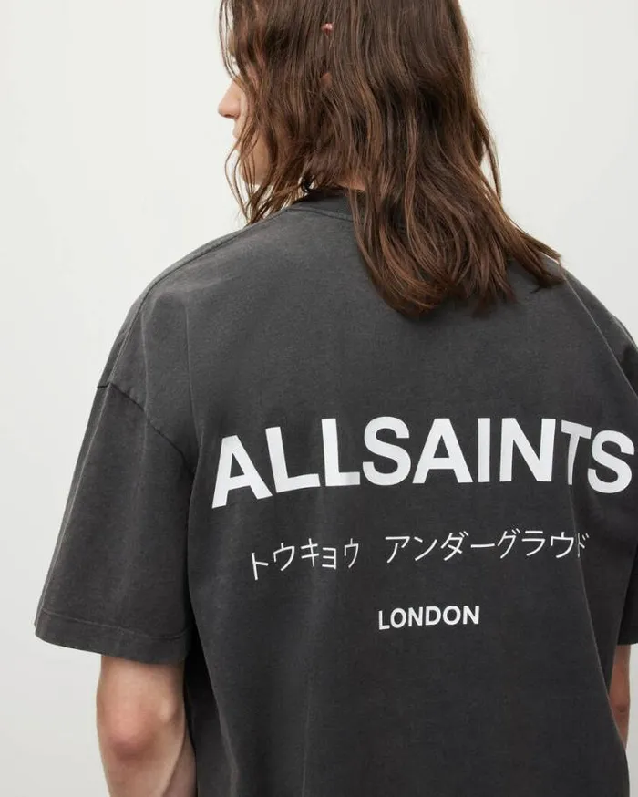 Underground Oversized Crew TShirt Washed Black Men AllSaints TShirts