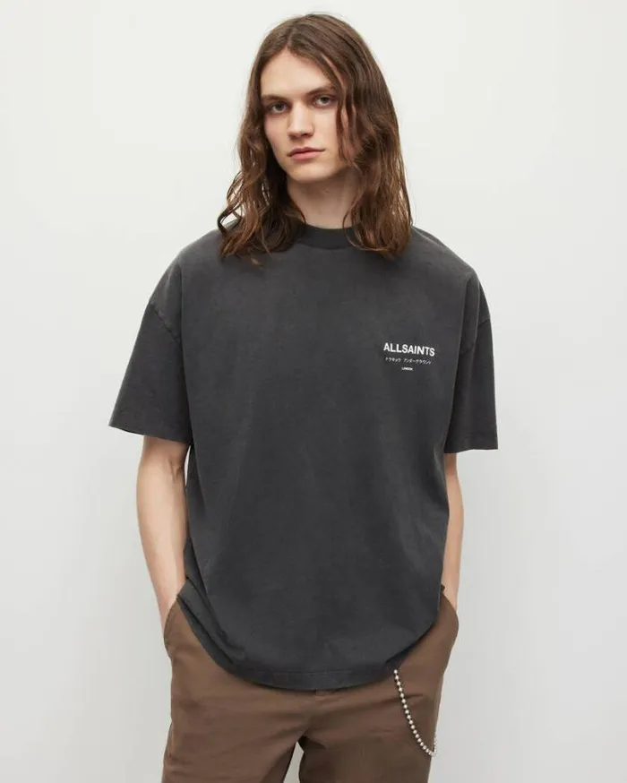 Underground Oversized Crew TShirt Washed Black Men AllSaints TShirts
