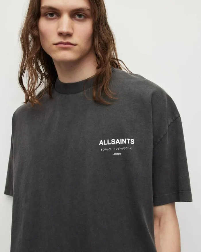 Underground Oversized Crew TShirt Washed Black Men AllSaints TShirts