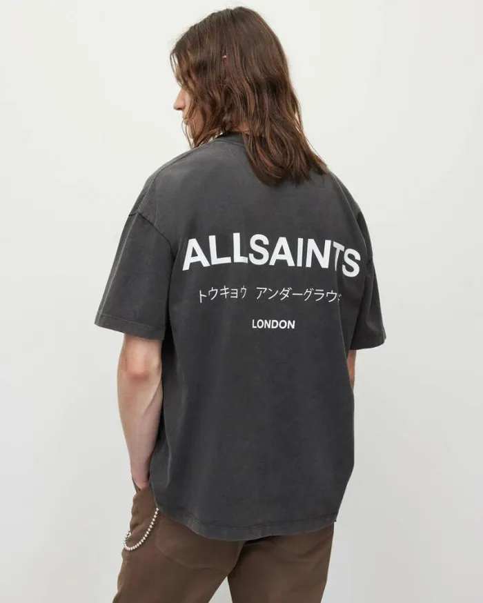 Underground Oversized Crew TShirt Washed Black Men AllSaints TShirts