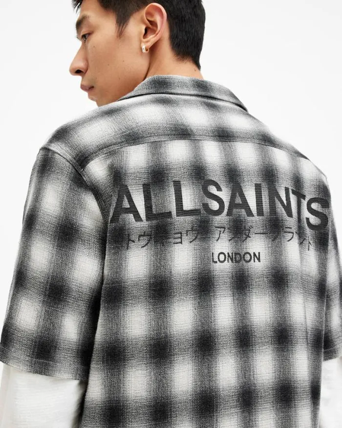 Underground Relaxed Check Logo Shirt Off White Men AllSaints Shirts