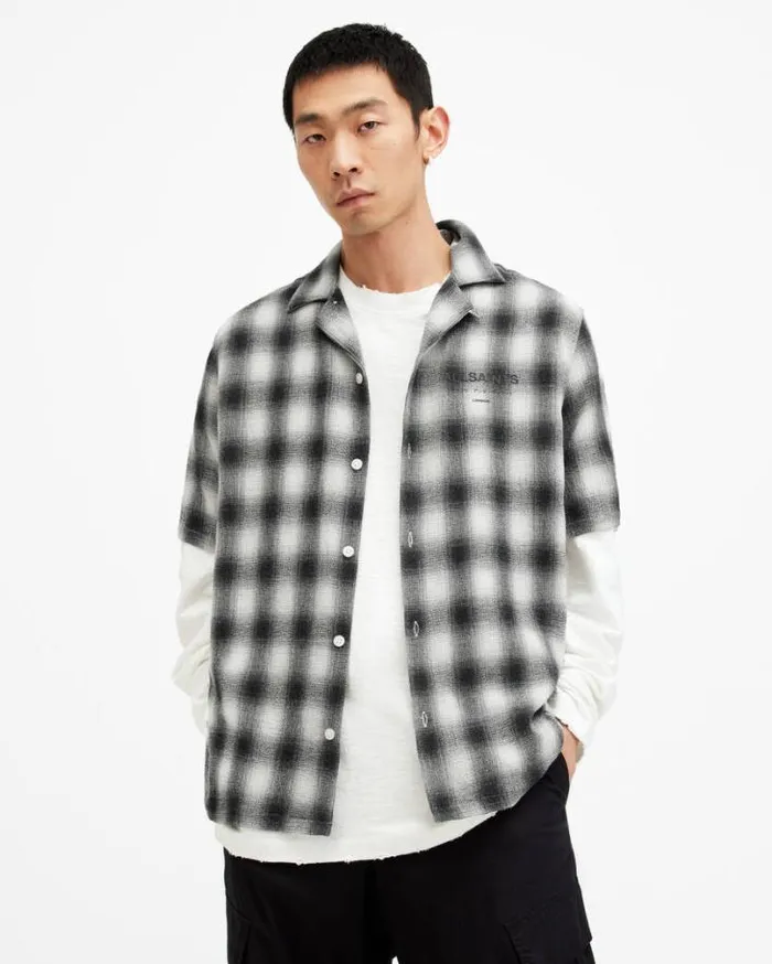Underground Relaxed Check Logo Shirt Off White Men AllSaints Shirts