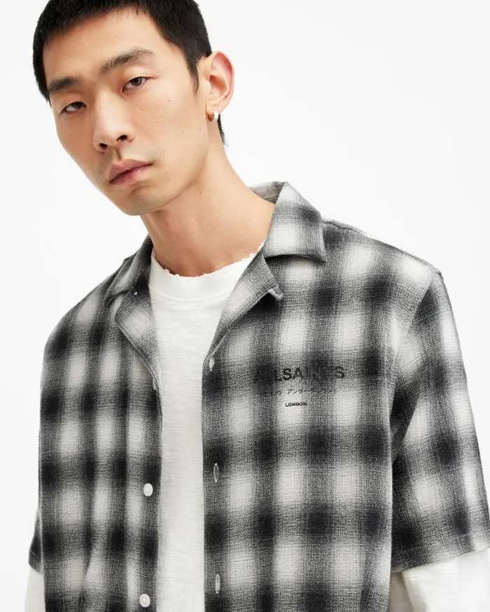 Underground Relaxed Check Logo Shirt Off White Men AllSaints Shirts