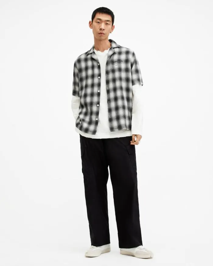 Underground Relaxed Check Logo Shirt Off White Men AllSaints Shirts