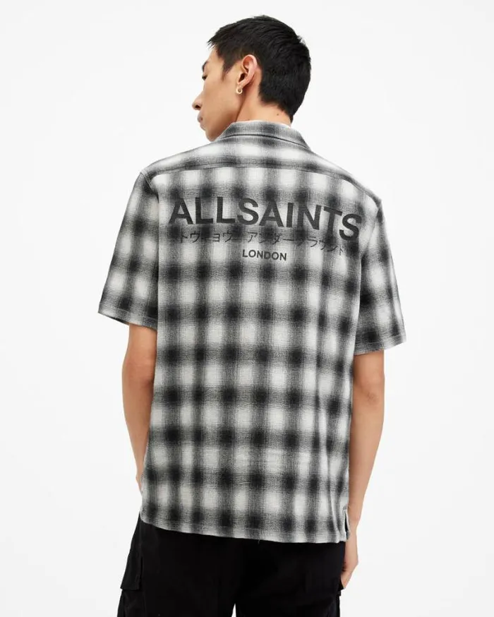 Underground Relaxed Check Logo Shirt Off White Men AllSaints Shirts
