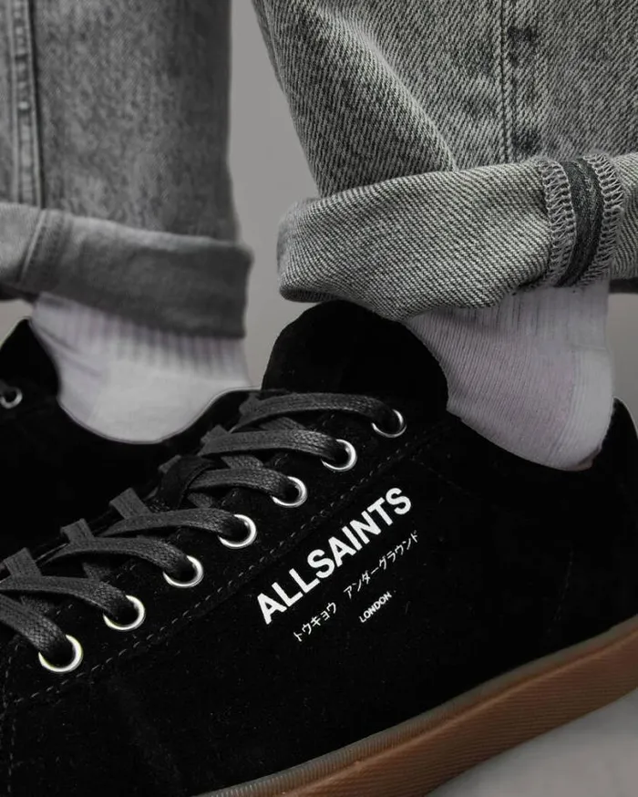 Underground Suede Low Top Sneakers Black Men AllSaints Shoes and Boots