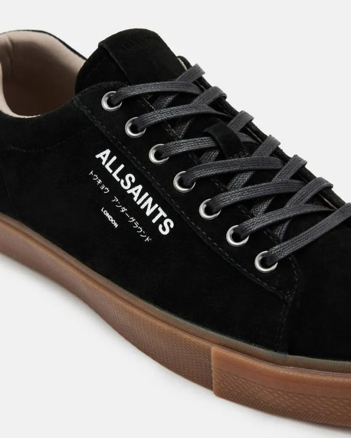 Underground Suede Low Top Sneakers Black Men AllSaints Shoes and Boots