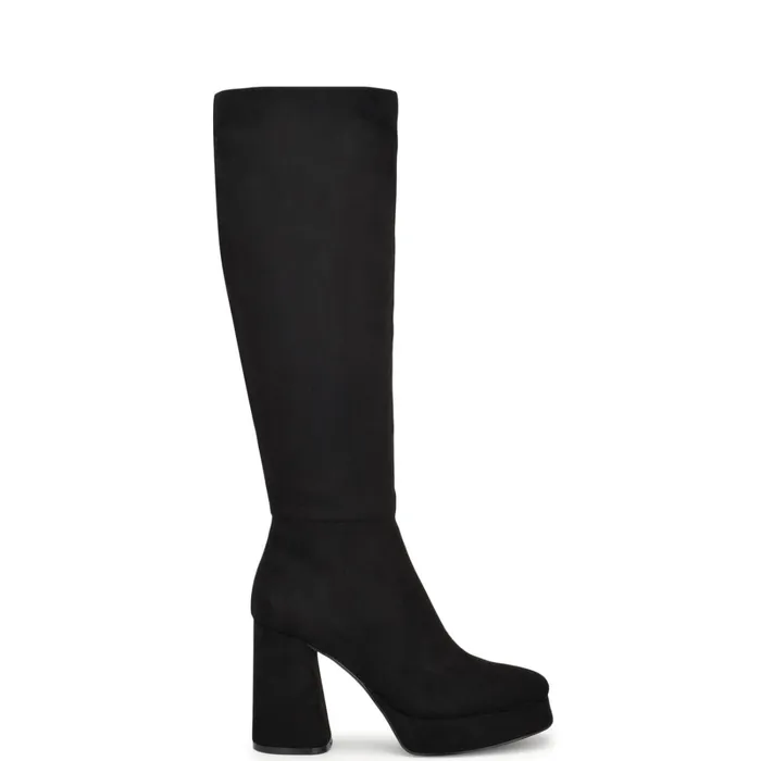 Vadda Wide Calf Platform Boots Black Suede Women Nine West Boots and Booties