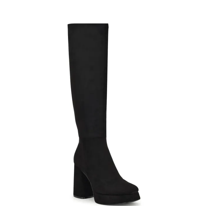 Vadda Wide Calf Platform Boots Black Suede Women Nine West Boots and Booties Vadda Wide Calf Platform Boots Black Suede Women Nine West Boots and Booties