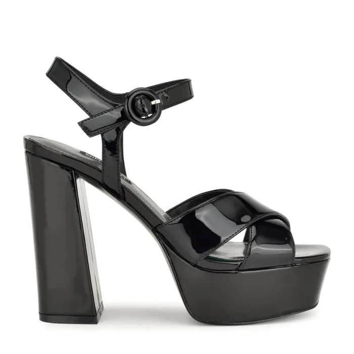 Vallen Strappy Platform Sandals Black Patent Women Nine West High Heels