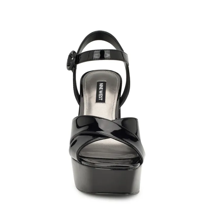Vallen Strappy Platform Sandals Black Patent Women Nine West High Heels Vallen Strappy Platform Sandals Black Patent Women Nine West High Heels