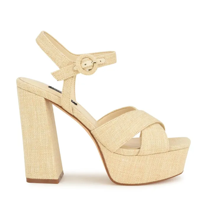 Vallen Strappy Platform Sandals Natural Raffia Women Nine West Platforms
