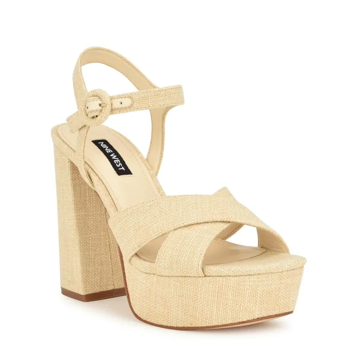 Vallen Strappy Platform Sandals Natural Raffia Women Nine West Platforms Vallen Strappy Platform Sandals Natural Raffia Women Nine West Platforms