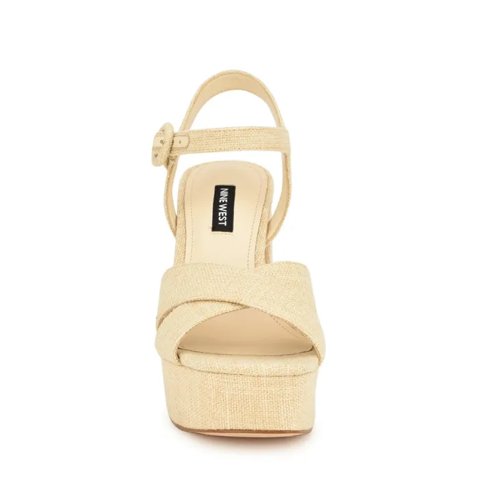 Vallen Strappy Platform Sandals Natural Raffia Women Nine West Platforms Vallen Strappy Platform Sandals Natural Raffia Women Nine West Platforms