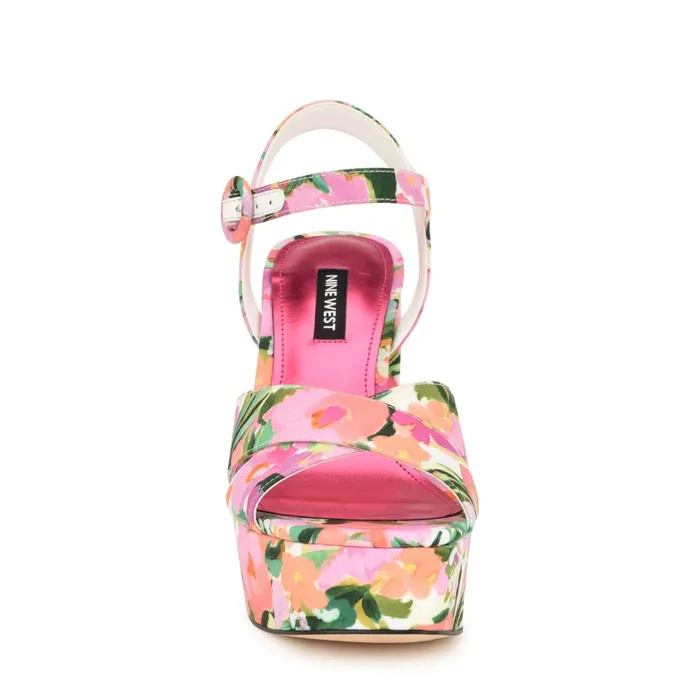 Vallen Strappy Platform Sandals Pink Floral Women Nine West Sandals Vallen Strappy Platform Sandals Pink Floral Women Nine West Sandals