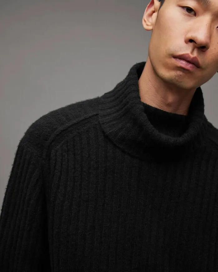 Varid Funnel Neck Relaxed Fit Sweater Black Men AllSaints Sweaters