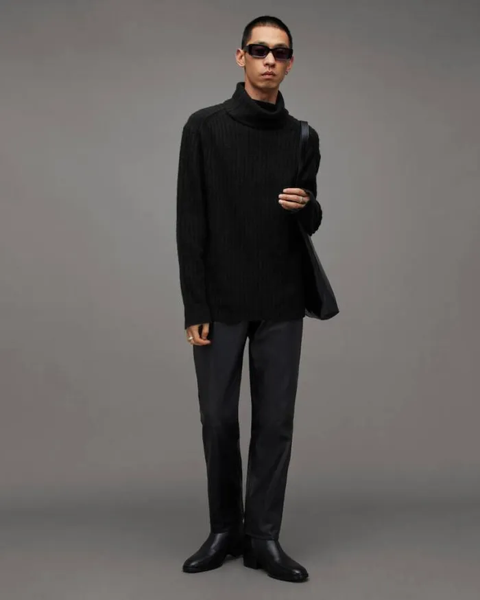 Varid Funnel Neck Relaxed Fit Sweater Black Men AllSaints Sweaters