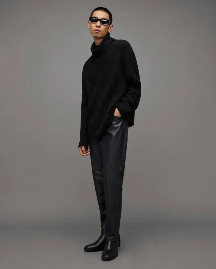 Varid Funnel Neck Relaxed Fit Sweater Black Men AllSaints Sweaters