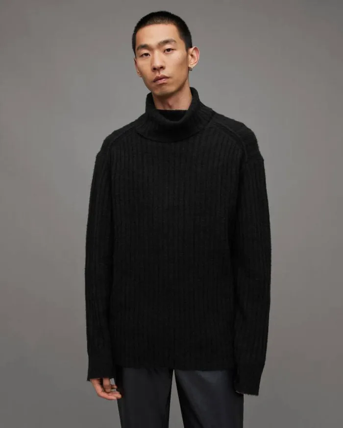 Varid Funnel Neck Relaxed Fit Sweater Black Men AllSaints Sweaters