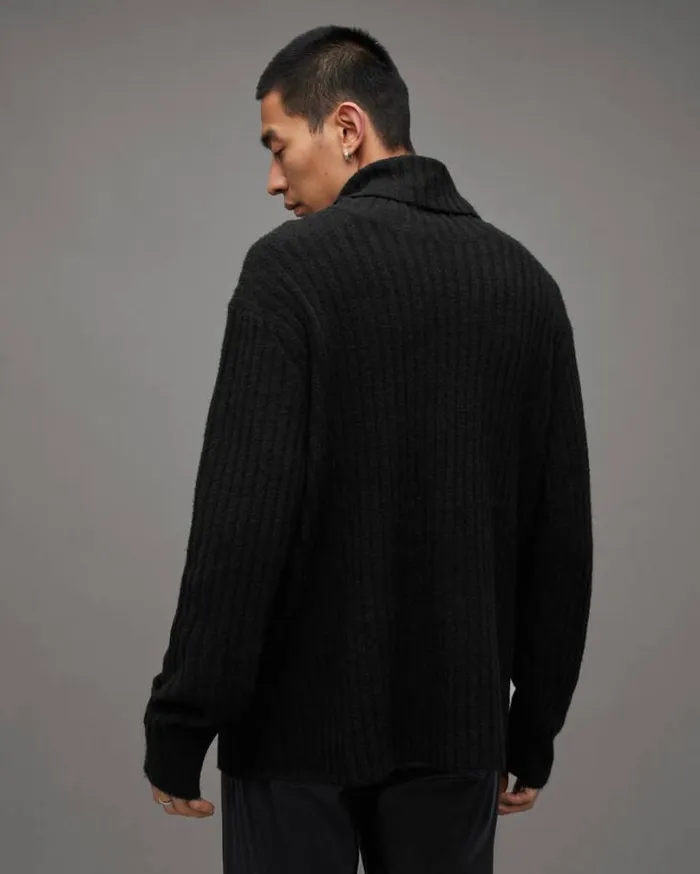 Varid Funnel Neck Relaxed Fit Sweater Black Men AllSaints Sweaters