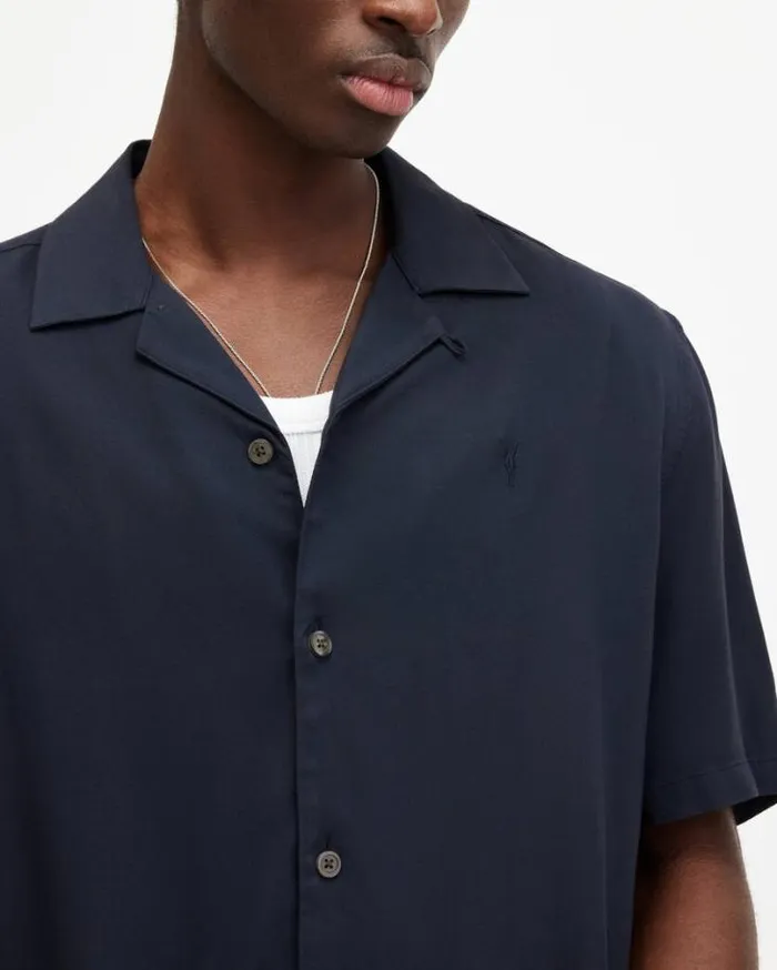 Venice Revere Collar Ramskull Shirt Night Sky Blue Men AllSaints Shirts