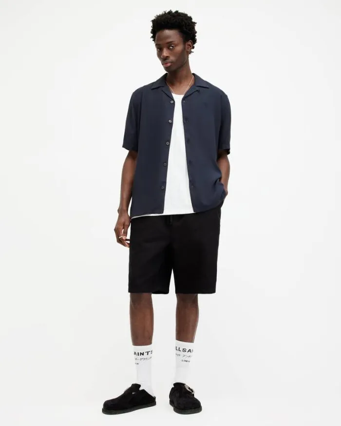Venice Revere Collar Ramskull Shirt Night Sky Blue Men AllSaints Shirts