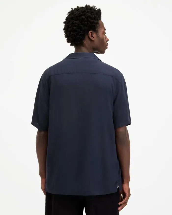 Venice Revere Collar Ramskull Shirt Night Sky Blue Men AllSaints Shirts