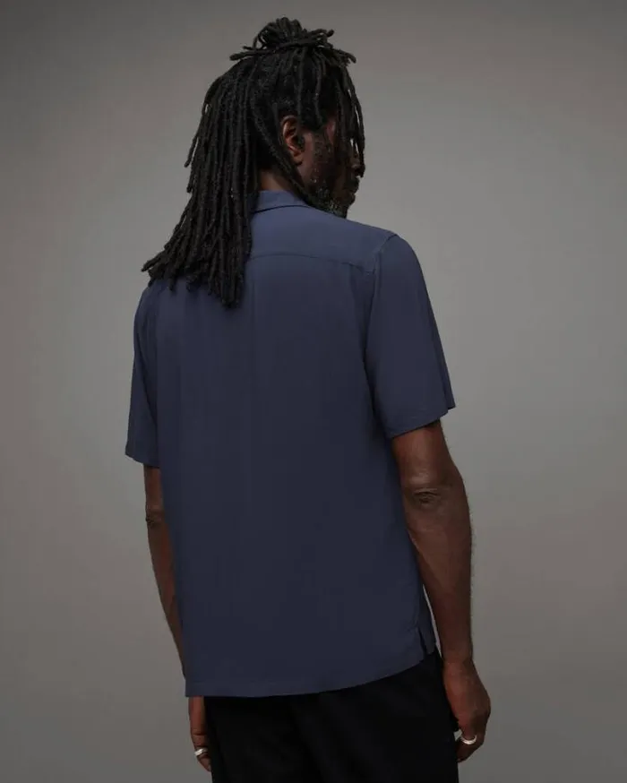 Venice Revere Collar Ramskull Shirt Night Sky Blue Men AllSaints Shirts