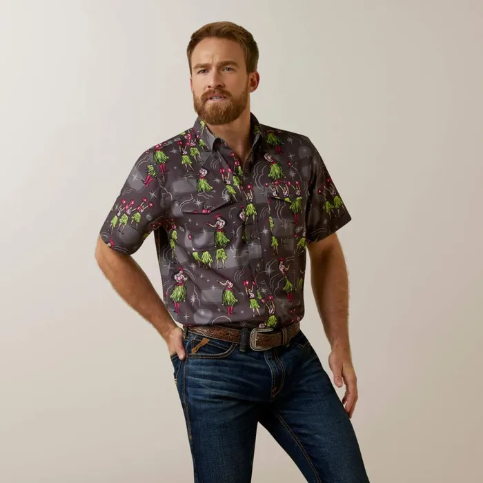 Venttek Western Aloha Fitted Shirt Charcoal Gray Men Ariat Button Down Shirts