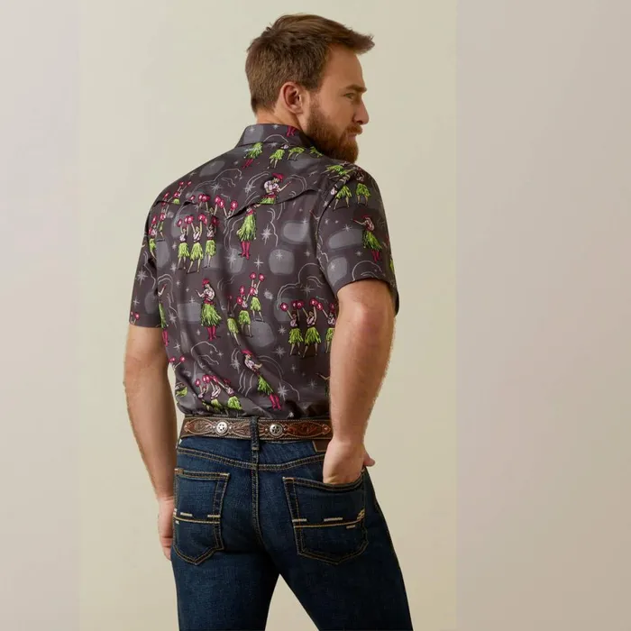 Venttek Western Aloha Fitted Shirt Charcoal Gray Men Ariat Button Down Shirts Venttek Western Aloha Fitted Shirt Charcoal Gray Men Ariat Button Down Shirts