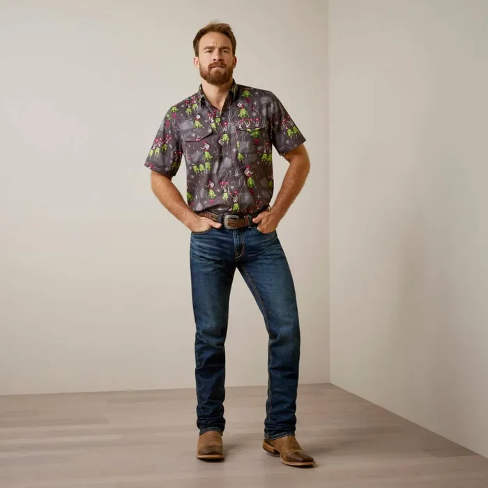 Venttek Western Aloha Fitted Shirt Charcoal Gray Men Ariat Button Down Shirts Venttek Western Aloha Fitted Shirt Charcoal Gray Men Ariat Button Down Shirts