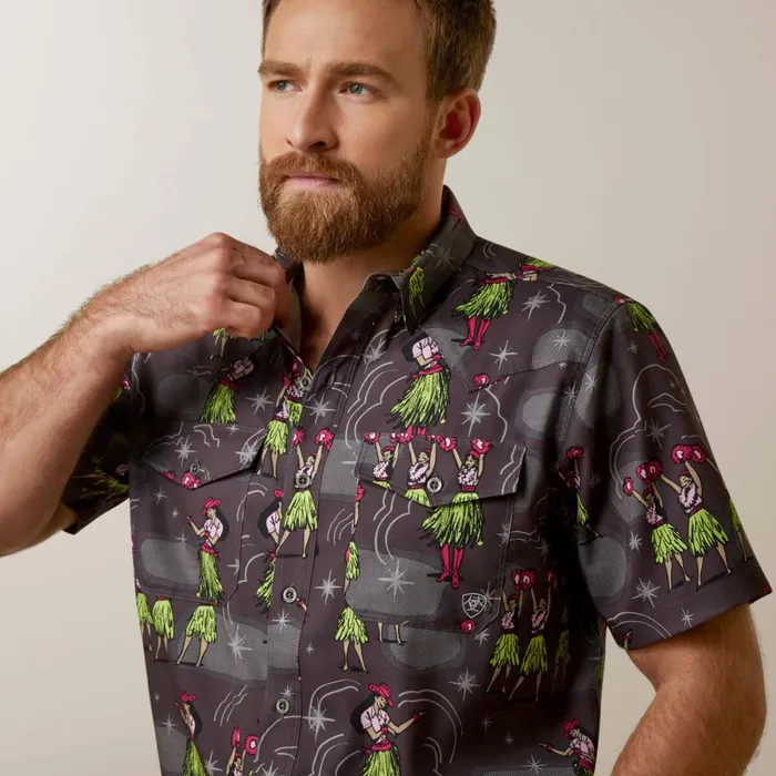 Venttek Western Aloha Fitted Shirt Charcoal Gray Men Ariat Button Down Shirts Venttek Western Aloha Fitted Shirt Charcoal Gray Men Ariat Button Down Shirts