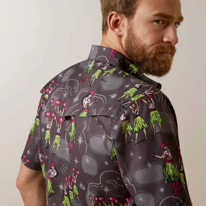 Venttek Western Aloha Fitted Shirt Charcoal Gray Men Ariat Button Down Shirts Venttek Western Aloha Fitted Shirt Charcoal Gray Men Ariat Button Down Shirts