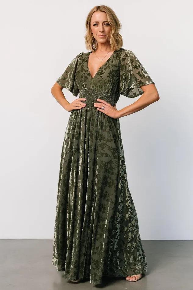Veronica Velvet Maxi Dress Dark Sage Women Baltic Born Bump Friendly