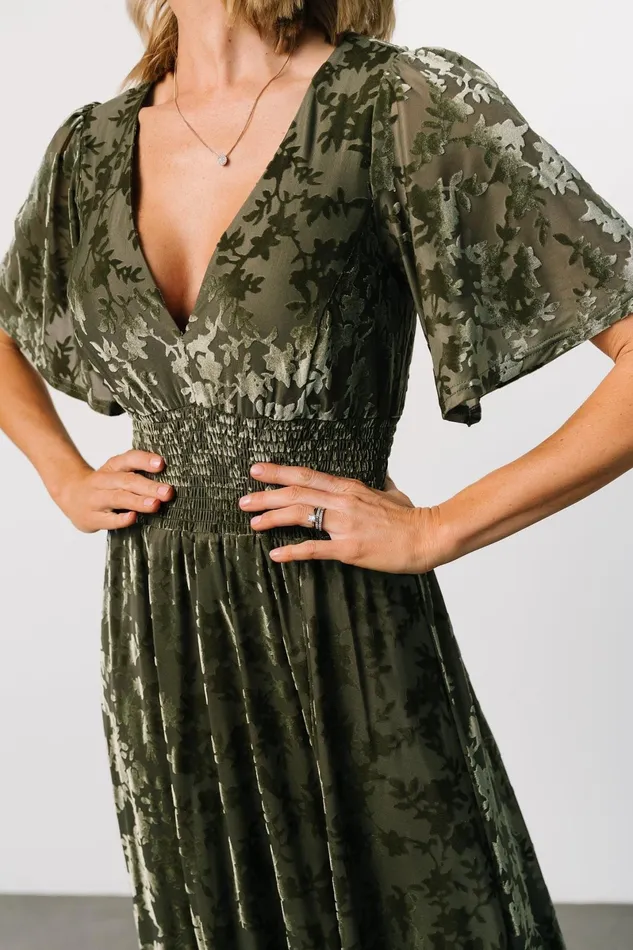 Veronica Velvet Maxi Dress Dark Sage Women Baltic Born Bump Friendly