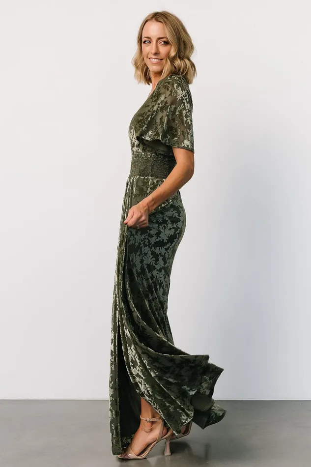 Veronica Velvet Maxi Dress Dark Sage Women Baltic Born Bump Friendly