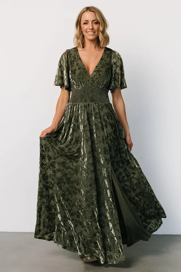 Veronica Velvet Maxi Dress Dark Sage Women Baltic Born Bump Friendly