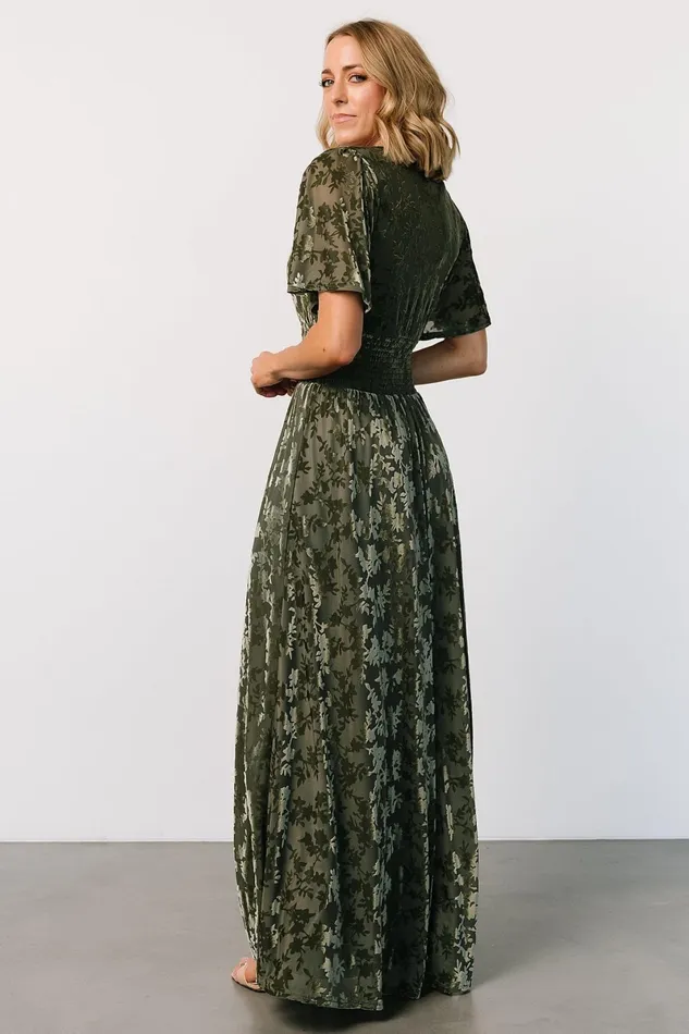 Veronica Velvet Maxi Dress Dark Sage Women Baltic Born Bump Friendly