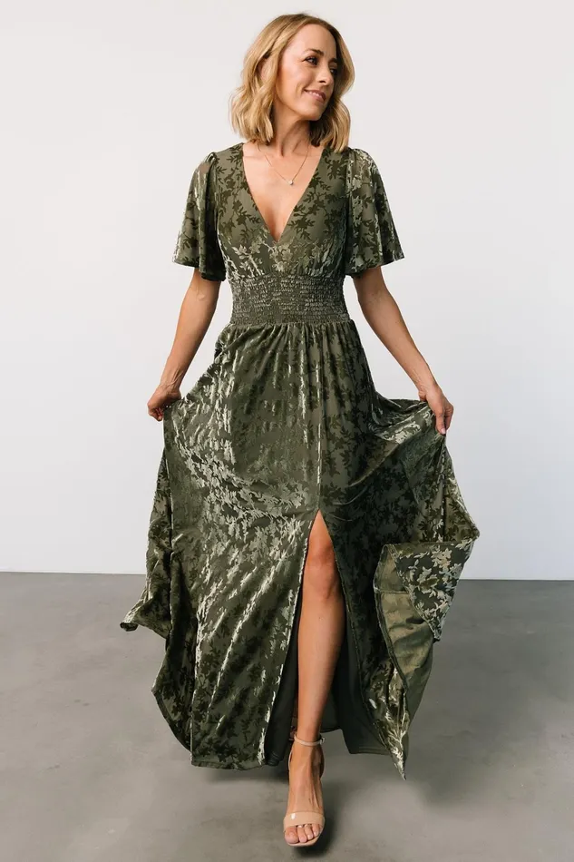 Veronica Velvet Maxi Dress Dark Sage Women Baltic Born Bump Friendly
