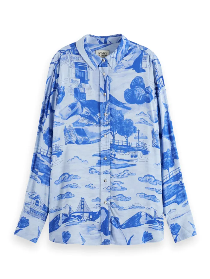 VISCOSE PRINTED RELAXED FIT SHIRT Poetry Leopard Military Women Scotch and Soda Tops and TShirts VISCOSE PRINTED RELAXED FIT SHIRT Poetry Leopard Military Women Scotch and Soda Tops and TShirts