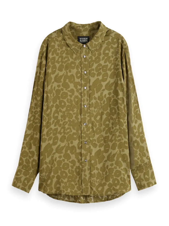 VISCOSE PRINTED RELAXED FIT SHIRT Poetry Leopard Military Women Scotch and Soda Tops and TShirts VISCOSE PRINTED RELAXED FIT SHIRT Poetry Leopard Military Women Scotch and Soda Tops and TShirts