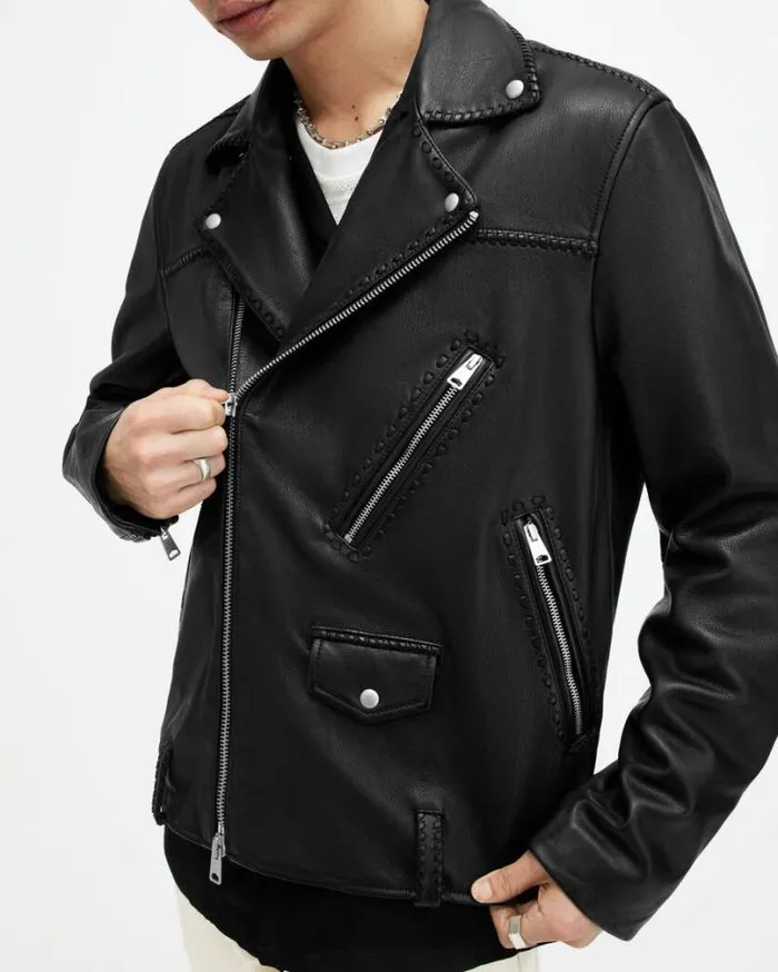 Warner Relaxed Fit Leather Biker Jacket Black Men AllSaints Jackets and Coats Warner Relaxed Fit Leather Biker Jacket Black Men AllSaints Jackets and Coats