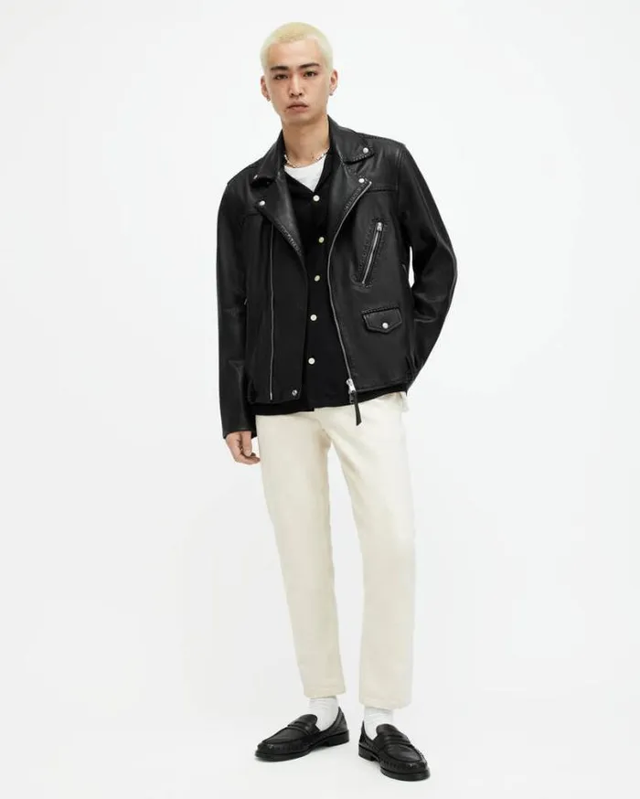 Warner Relaxed Fit Leather Biker Jacket Black Men AllSaints Jackets and Coats Warner Relaxed Fit Leather Biker Jacket Black Men AllSaints Jackets and Coats