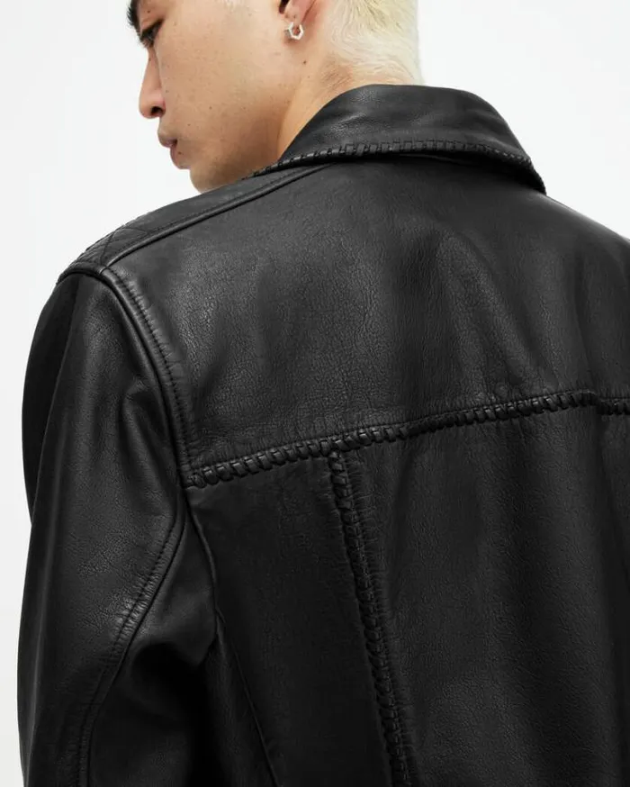 Warner Relaxed Fit Leather Biker Jacket Black Men AllSaints Jackets and Coats Warner Relaxed Fit Leather Biker Jacket Black Men AllSaints Jackets and Coats