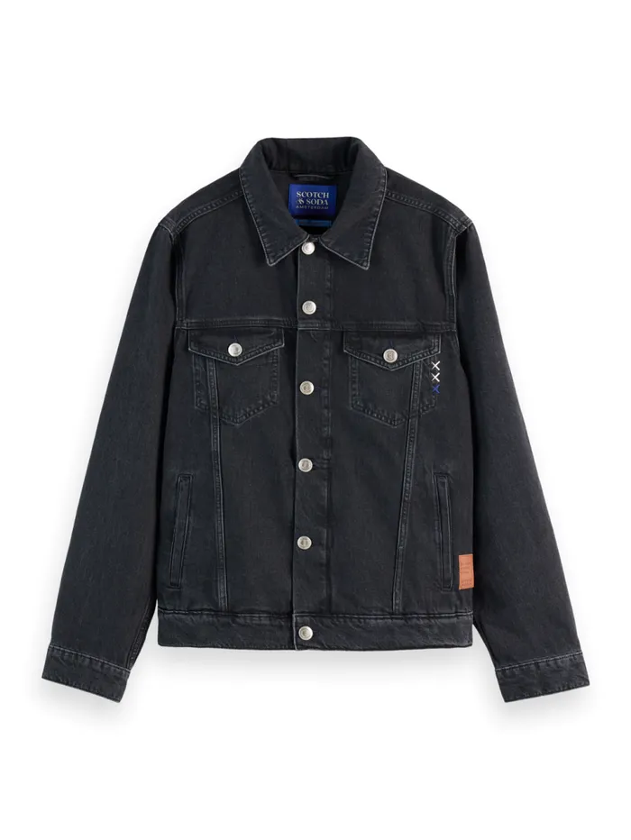 WASHED BLACK DENIM TRUCKER JACKET City Buzz Men Scotch and Soda Jackets and Coats WASHED BLACK DENIM TRUCKER JACKET City Buzz Men Scotch and Soda Jackets and Coats