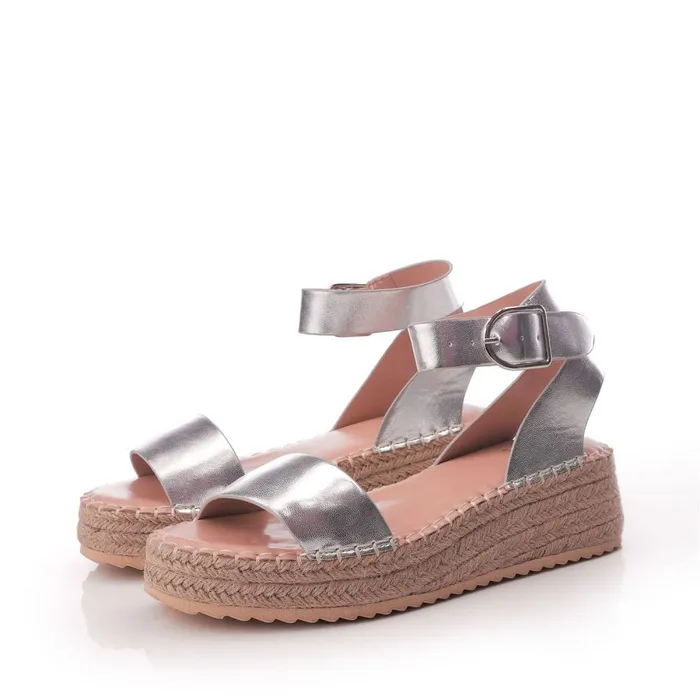 Wedge Sandals Women Moda In Pelle Nasha Silver Porvair