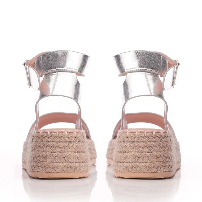 Wedge Sandals Women Moda In Pelle Nasha Silver Porvair